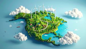 North America Innovation Island with clouds
