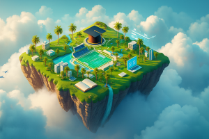 Higher education dreamy island in the clouds